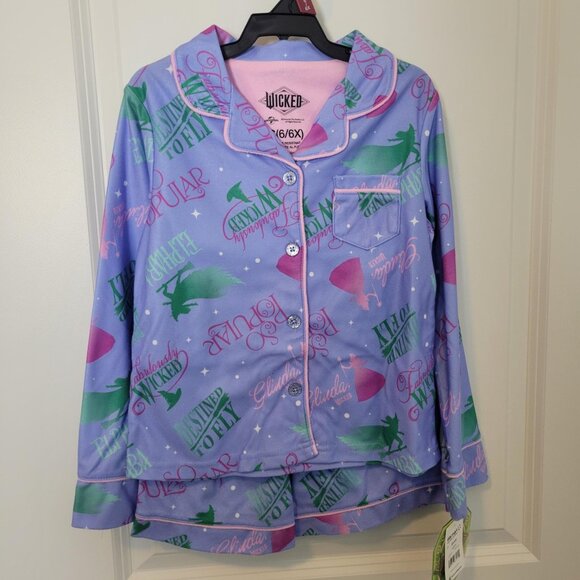 NEW NWT Wicked Girls Long Sleeve Fleece 2pc Pajama Set w/Shorts S 6/7 Purple - Picture 1 of 5